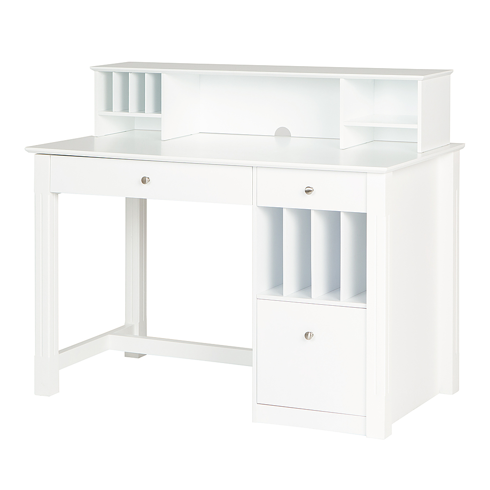 Left View: Walker Edison - 48" Wood Home Office Storage Computer Desk with Hutch - White