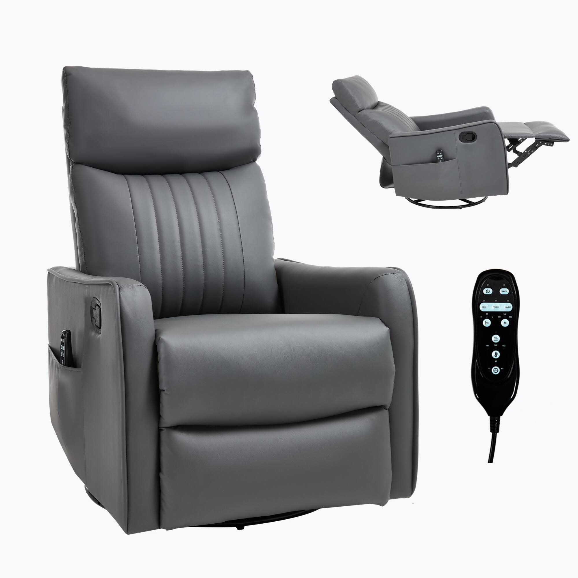 Alt View 9. GOODSILO - Faux Leather Heat Massage Manual Recliner Chair with Rocker and Swivel Function for Living Room Comfort - Grayish Green.