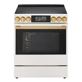 LG - SIGNATURE 30-in Wide 6.3 Cu. Ft. Slide-In Electric Induction Convection Smart Range w EasyClean, 6.8-in Color LCD Screen - Essence White