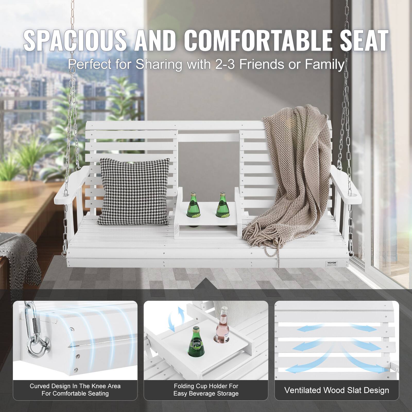 SPACIOUS AND COMFORTABLE SEAT
Perfect for Sharing with 2-3 Friends or Family

- Curved Design in the Knee Area for Comfortable Seating
- Folding Cup Holder for Easy Beverage Storage
- Ventilated Wood Slat Design