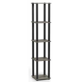 Furinno - Turn-S-Tube 5-Tier Corner Square Rack Display Shelf with Square Tube, French Oak/Black - French Oak/Black