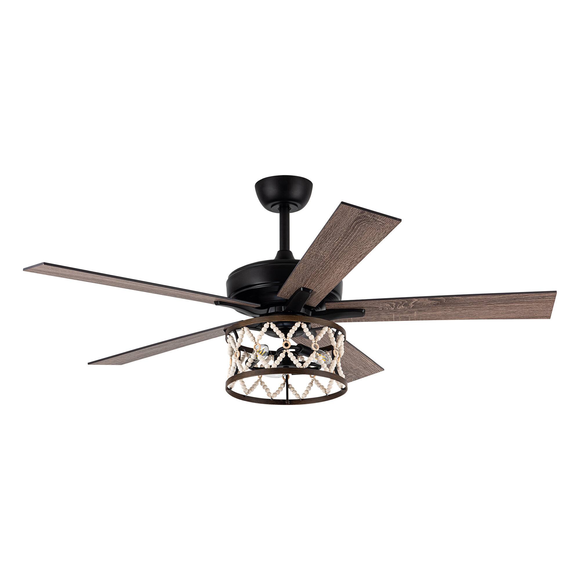 Alt View 5. Parrot Uncle - 52" Farmhouse Wooden Beaded Black Ceiling Fan with Remote - Matte Black.