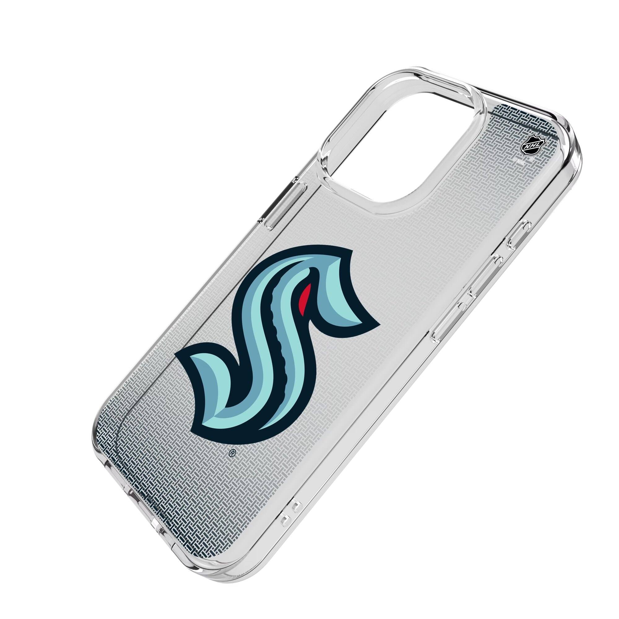Alt View 1. Keyscaper - Seattle Kraken Linen Logo iPhone Clear Case - 13 Pro Max - Multicolor.