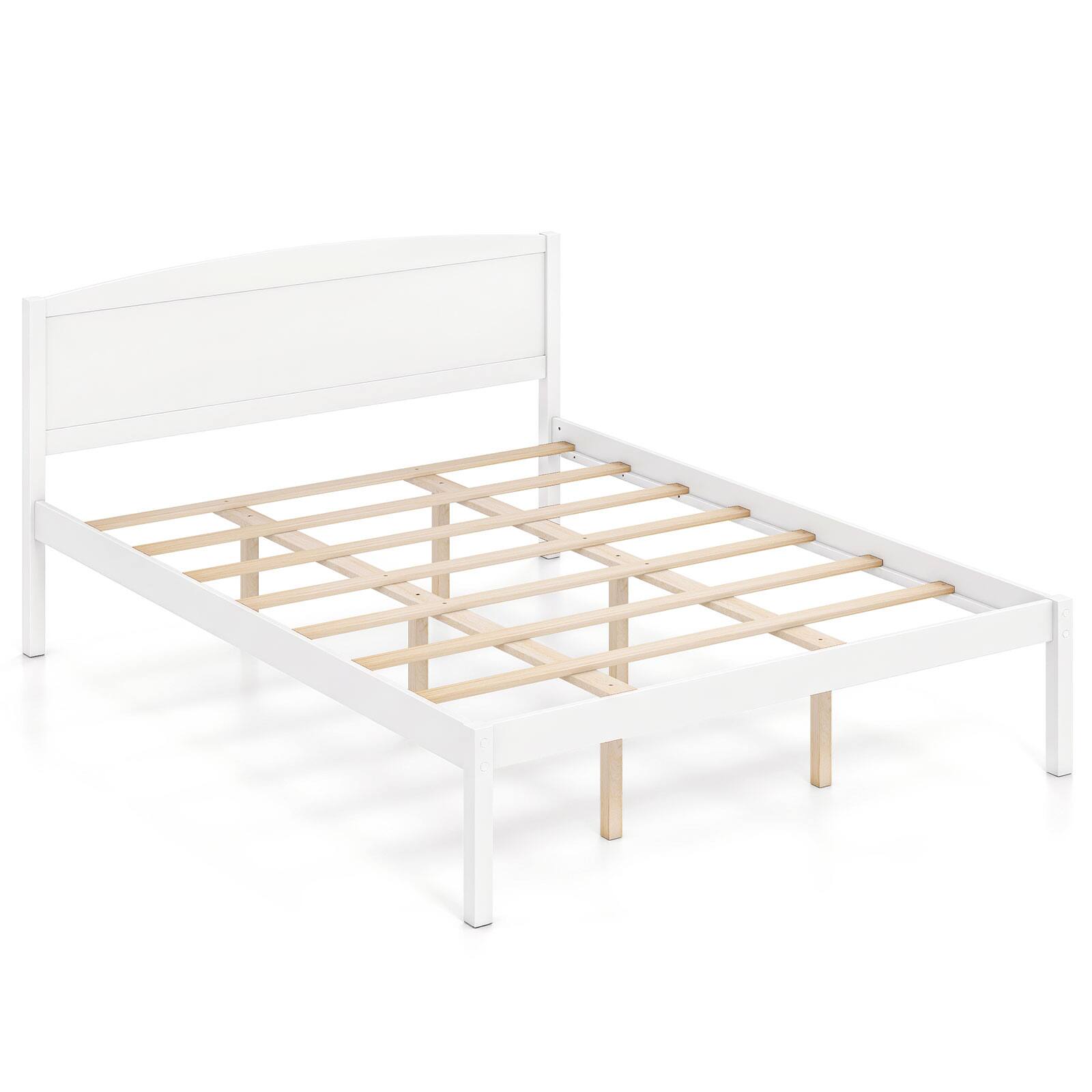 Alt View 8. Gymax - Gymax Queen Size Wooden Platform Bed Frame w/Curved Headboard Solid Pine Wood Legs White - White.