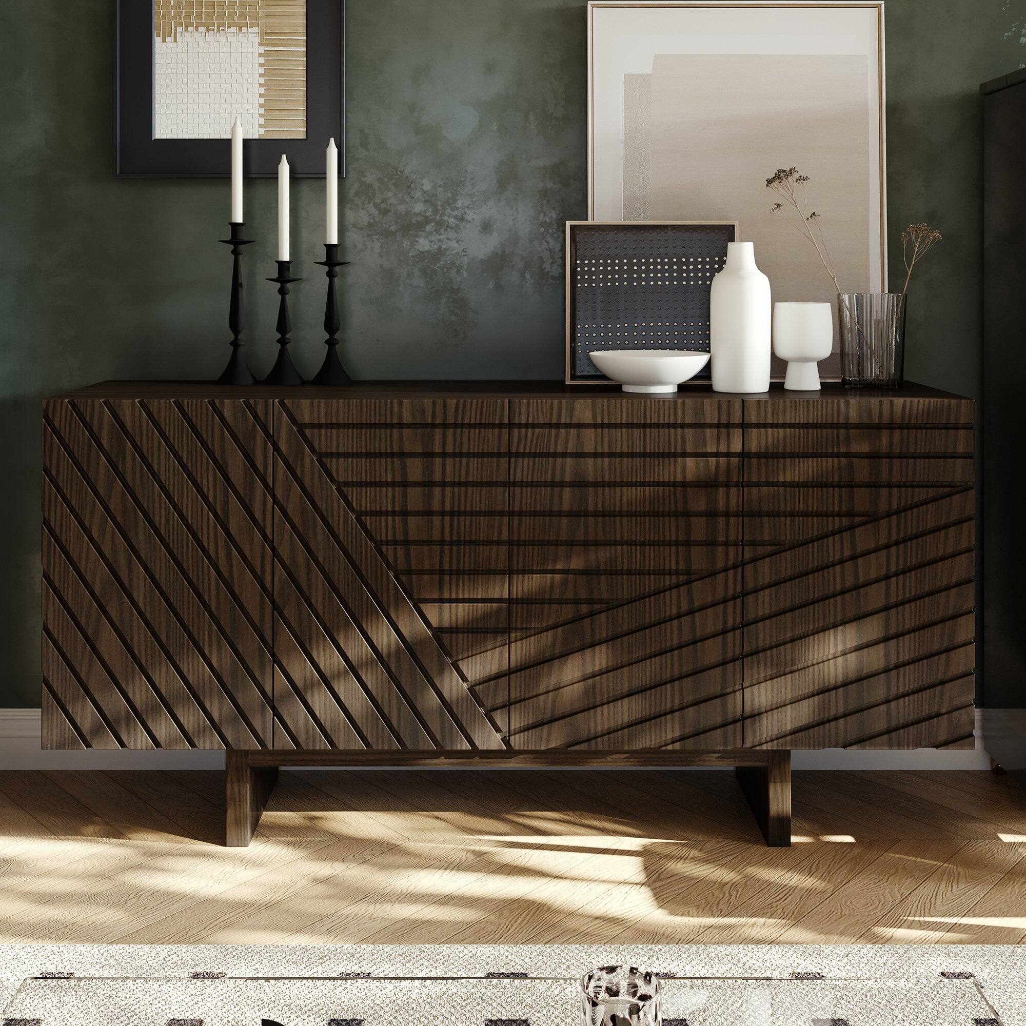 Alt View 1. Boyel Living - Dark Brown MDF 4-Door 63 in. Wood Modern Grain Buffet Sideboard For Living Room and Kitchen-Dining Room - Brown.