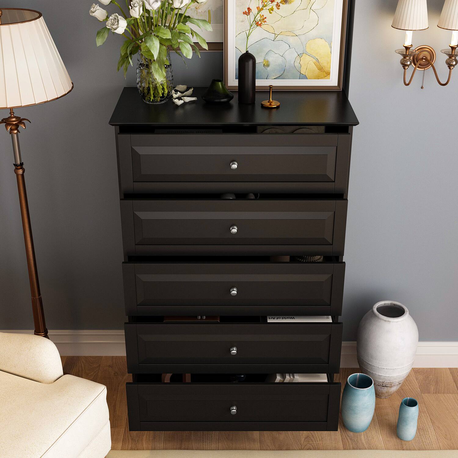 Alt View 1. FUFU & GAGA - Classic Multi-Drawer Storage Cabinet – A Perfect Fusion of Space Organization and Aesthetic Design - Black.