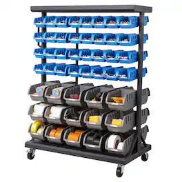 VEVOR - 7-Tier Double-Sided Rolling Bin Storage Rack, 94 Plastic Bins, Dual-Sided Parts Organizer with Wheels - Black