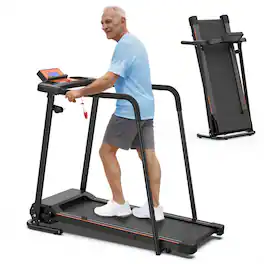 HTUTWOO - Walking Treadmills for Home - Extended Handrails, Portable Foldable for Seniors, Optional APP Control, 300 LBS Capacity - Black Orange