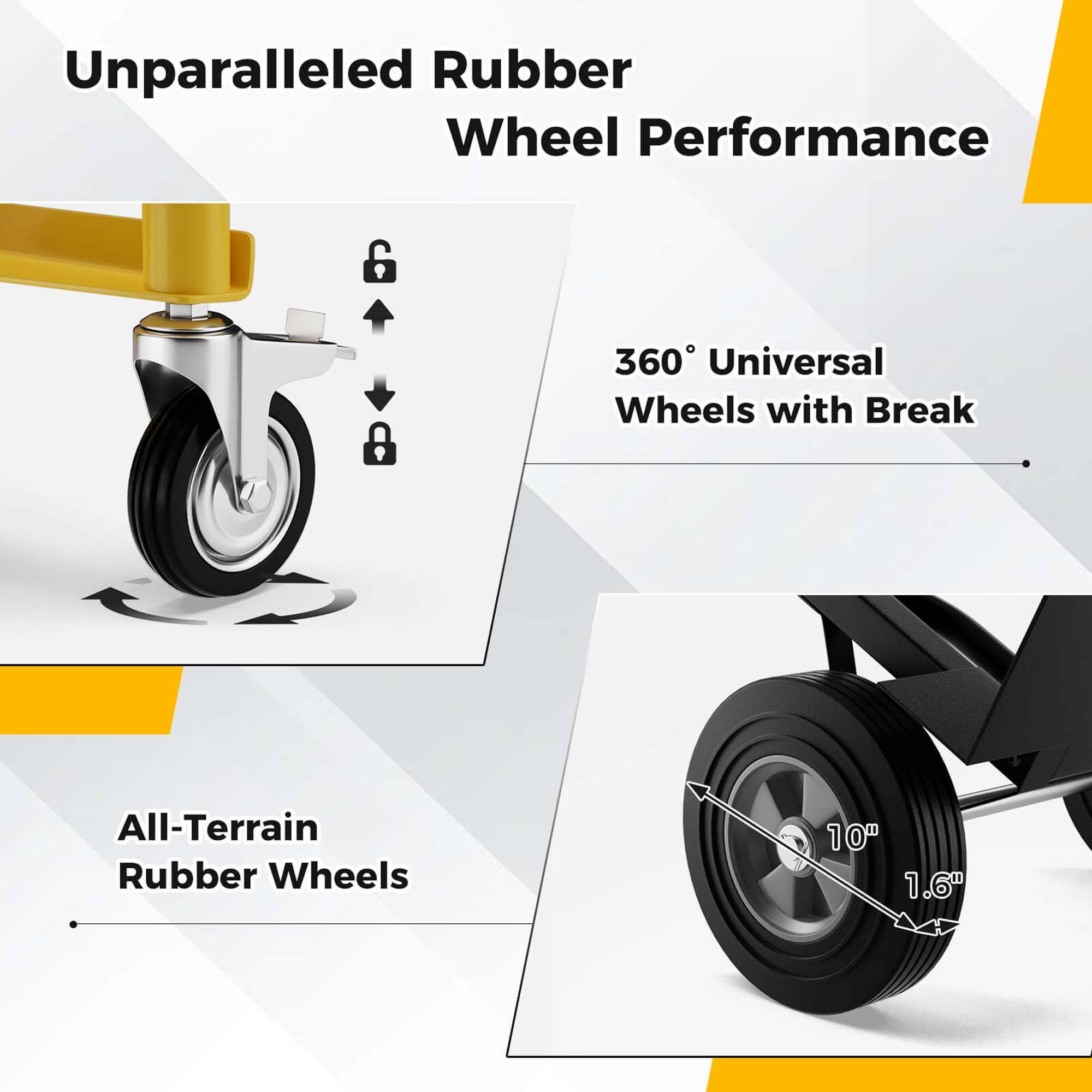 Unparalleled Rubber Wheel Performance: 360° Universal Wheels with Break All-Terrain Rubber Wheels: 10" 1.6"