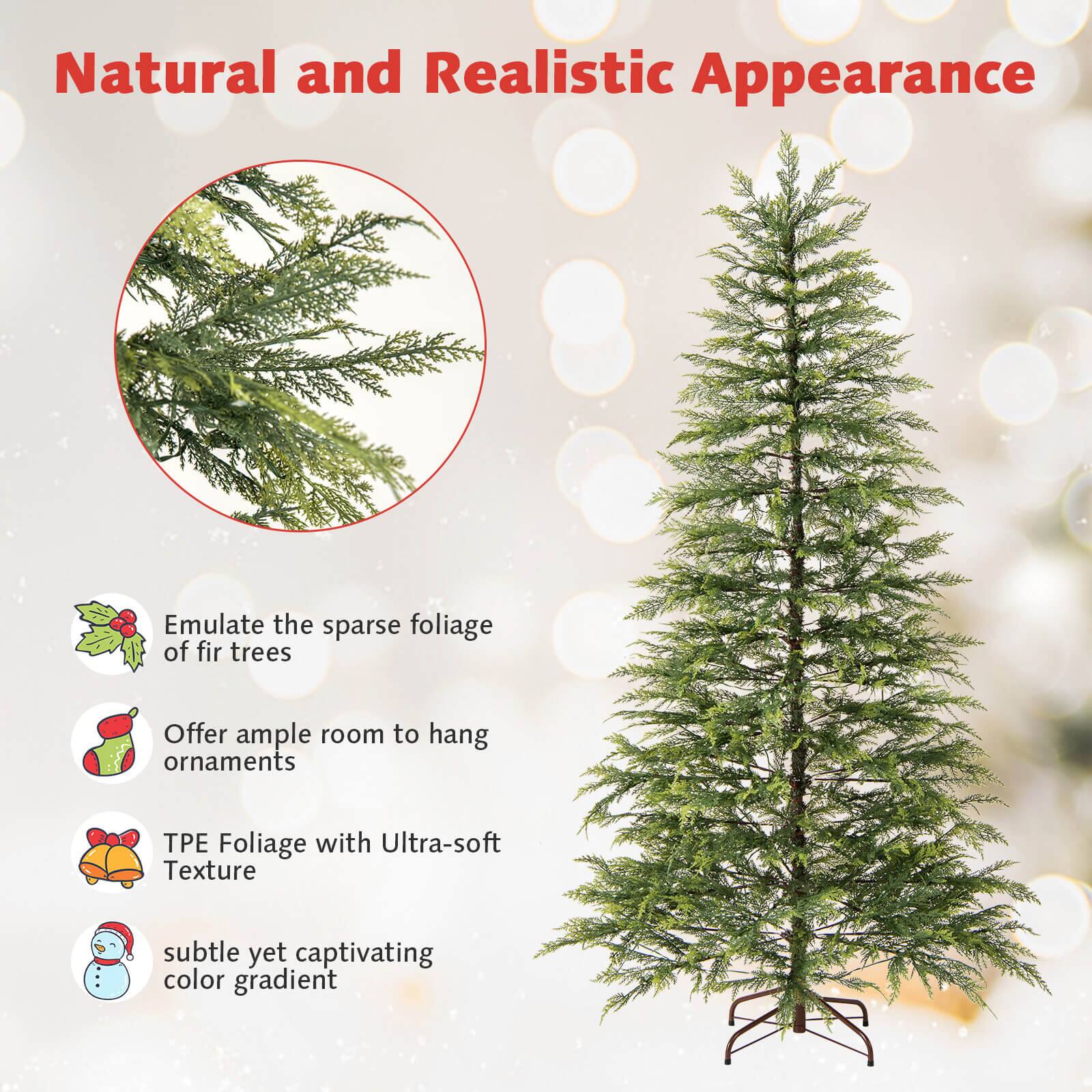Natural and Realistic Appearance

- Emulate the sparse foliage of fir trees
- Offer ample room to hang ornaments
- TPE Foliage with Ultra-soft Texture
- Subtle yet captivating color gradient
