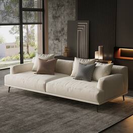 luck idea - 82.6" Breathable Cotton-Linen Fabric Sofa, Solid Wood Frame, High-Elastic Sponge Seat Cushion - Light Beige