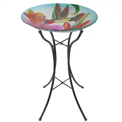 Front. Teamson Home - 18-Inch Hummingbird Glass Bird Bath Bowl.