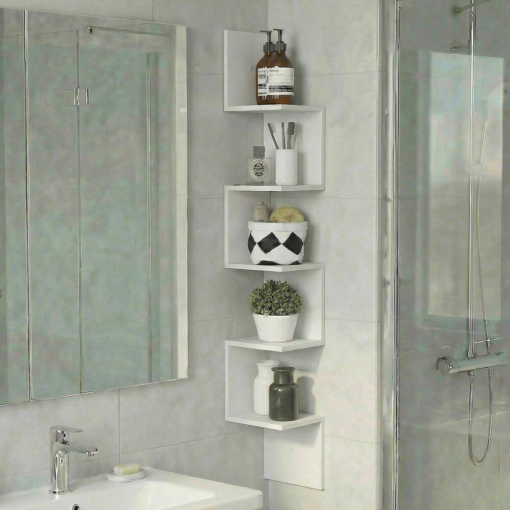 Angle. Furinno - ROSSI Easy Assembly Corner Floating Shelves for Wall, Corner Square Wall Shelf, S-shape Radial Floating Book Shelf - White.