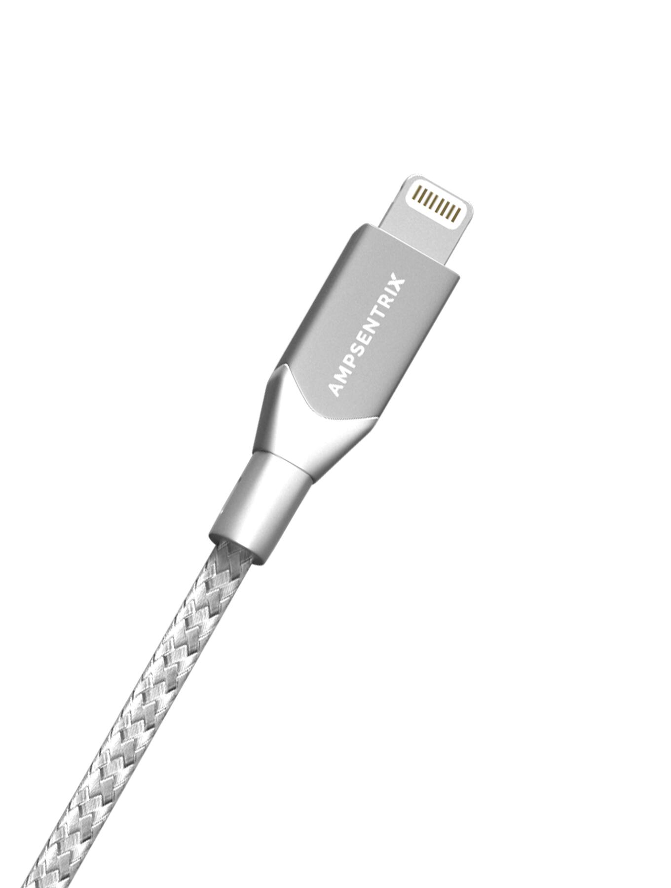 Alt View 4. Ampsentrix - 3 ft Non-MFI USB Type A To Lightning Cable (Infinity) - Silver - Silver.