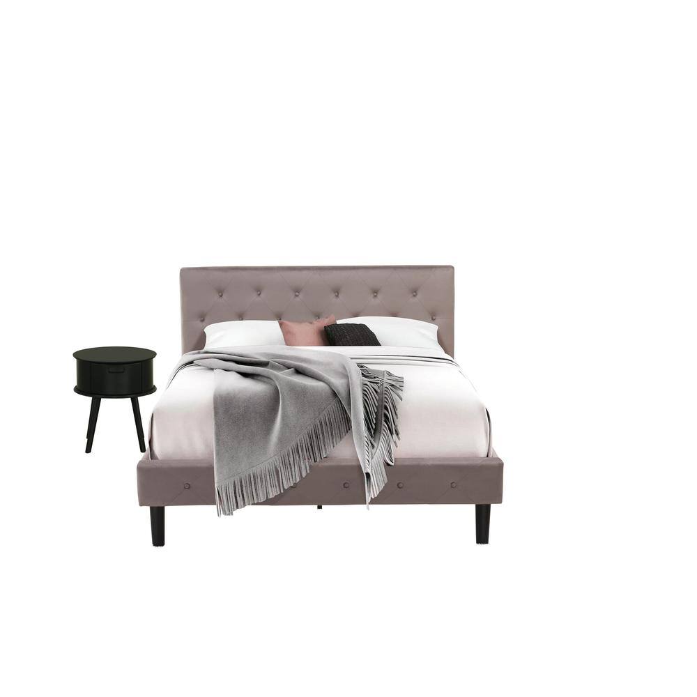 Back. East West Furniture - NL14Q-1GO11 2 Piece Bed Set - 1 Queen Bed Brown Taupe Velvet Fabric Headboard and 1 Night Stand - Black Finish - Taupe Brown.