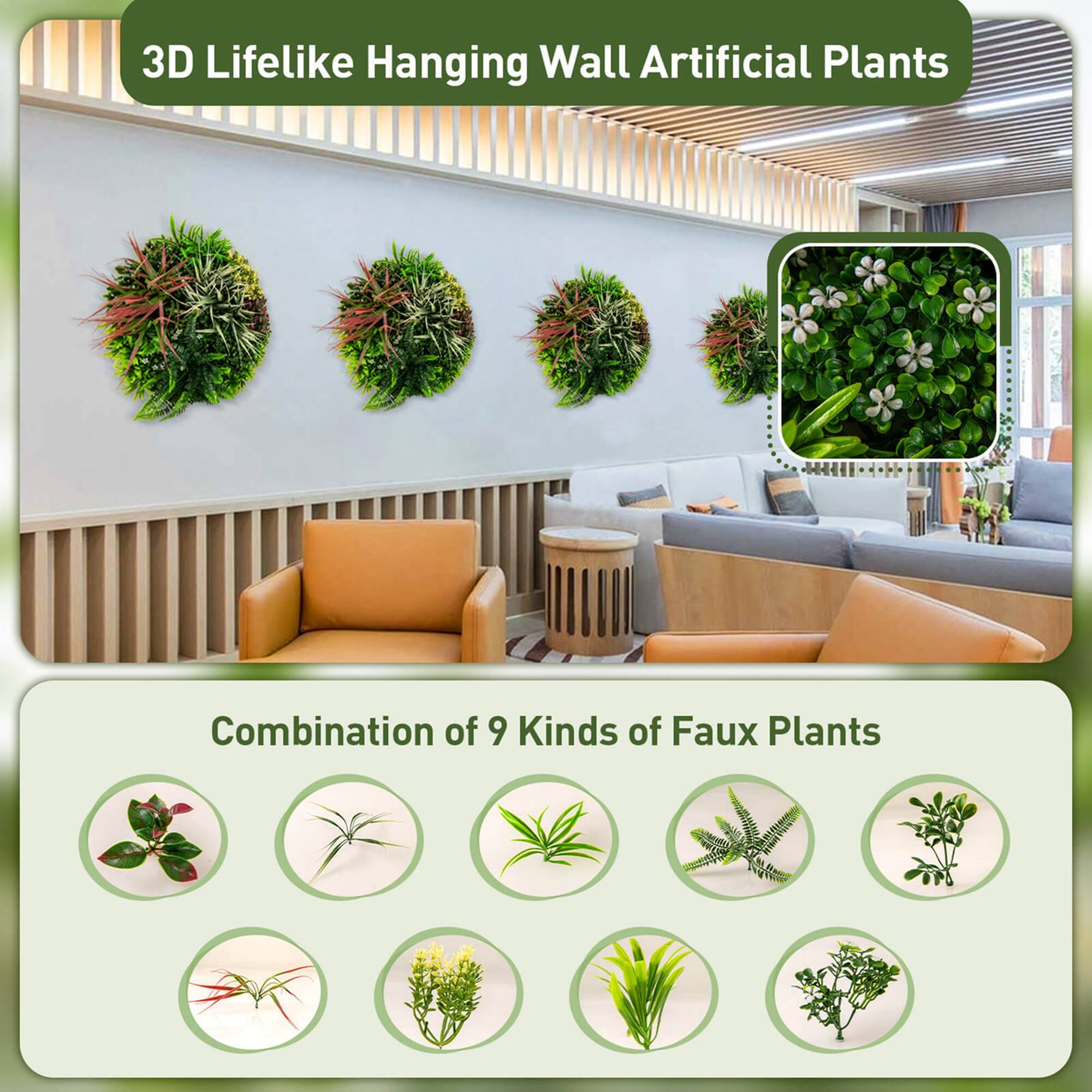 3D Lifelike Hanging Wall Artificial Plants

Combination of 9 Kinds of Faux Plants