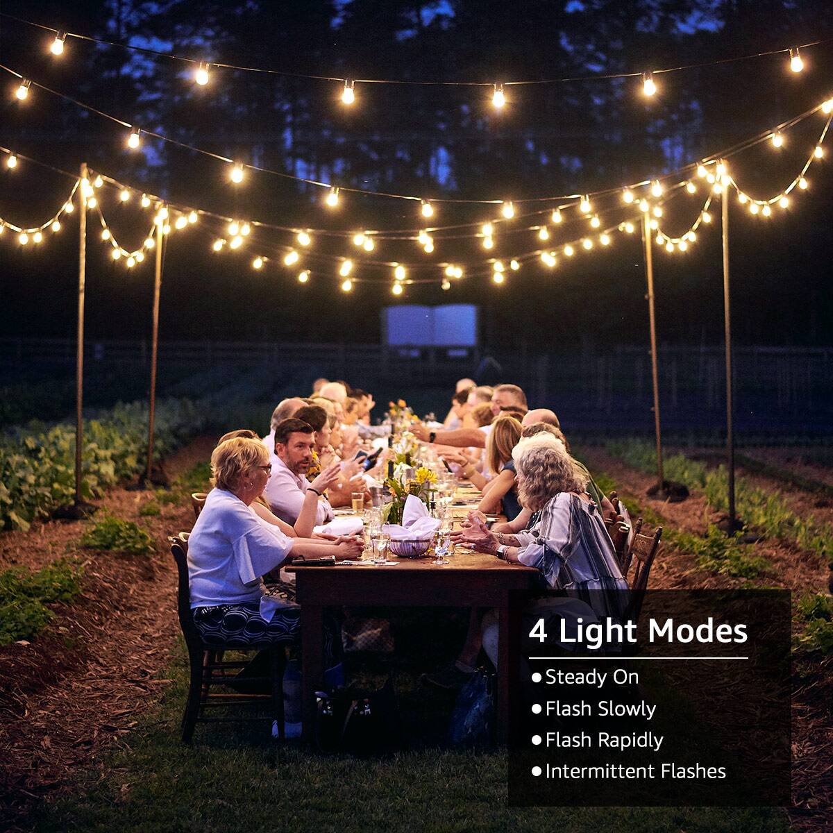 Alt View 2. Lepro - 25ft Solar/USB Rechargable Dusk-to-Dawn Outdoor String Lights, 26 LED G40 Bulbs, for Porch Backyard Pool Party Garden.