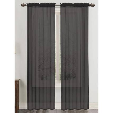 Front. RT Designers Collection - RT Designers Collection Celine Sheer 55 x 90 in. Rod Pocket Curtain Panel Black - Black.