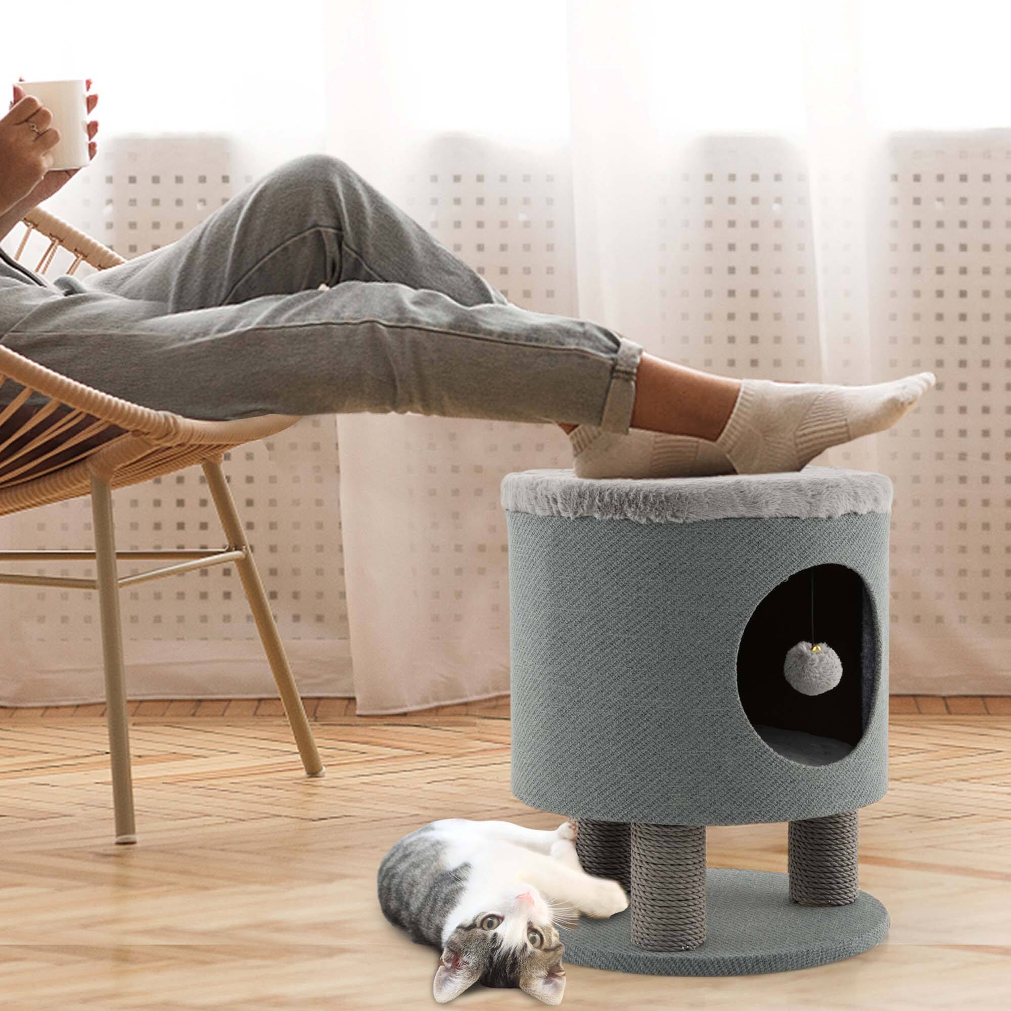 Alt View 1. Costway - Costway 3-IN-1 Cat Condo Stool Kitty Bed with Scratching Posts & Plush Ball Toy.