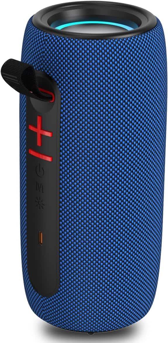 Stamp n Camp - Wireless Portable Bluetooth Speaker: IPX6 Waterproof Audio fm Radio USB/AUX/SD Card Play LEDlights TWS - Blue