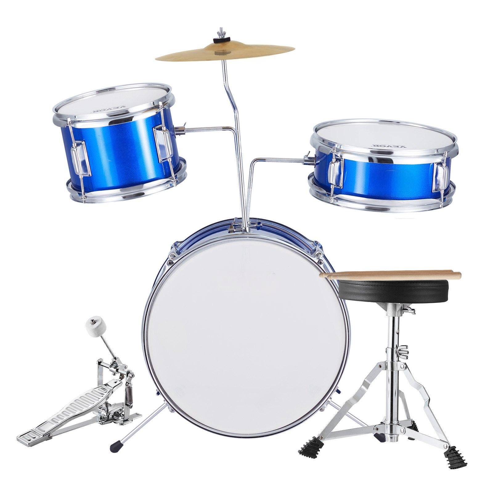 Alt View 10. Glintex - Electric Drum Set 3-Piece 14in Beginner Drum Kit with Adjustable Throne Cymbal Pedal Drumsticks for Kids Learners - Blue.