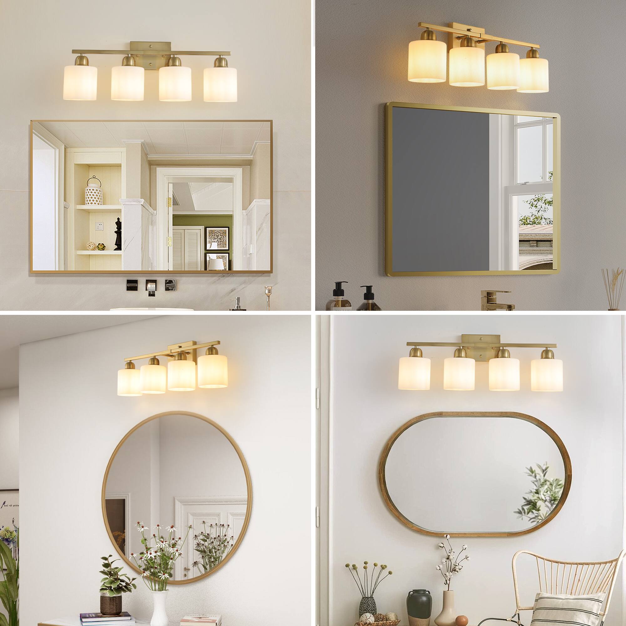 Alt View 1. HOMLUX - 24.8 in. 4 Lights Gold LED Vanity Light Bar with Crystal Shade.