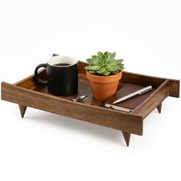 Garnen - Wooden Serving Tray, Rectangular Wooden Serving Tray, Walnut Wood Tray Footed Kitchen Counter for Coffee Table - Brown