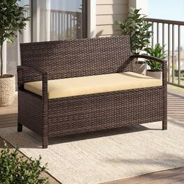 Gymax - 42 Gallon Outdoor Deck Box w/ Seating for Garden Tools & Pool Supplies for Front Porch Mix - Brown