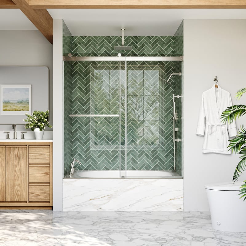 WELLFOR - 56-60 in W x 62 in H Double Sliding Frameless Shower Door with 1/4 in. Clear SGCC Tempered Glass - Brushed Nickel price history on PriceWatchPro