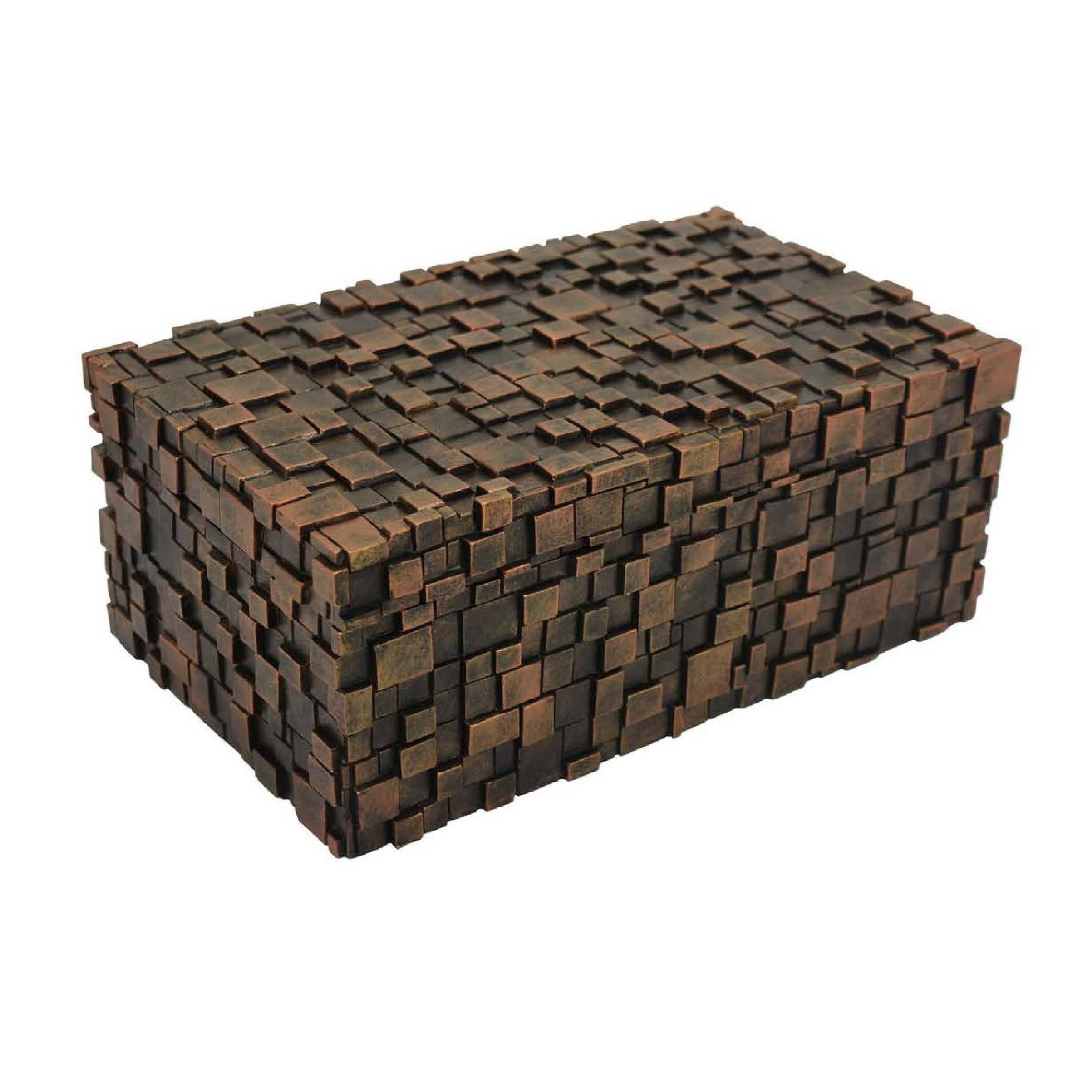 Front. Manhattan Lane - Lissa Decorative Storage Box, Brown Textured Resin Finish, 13 Inch - Antique Brown.