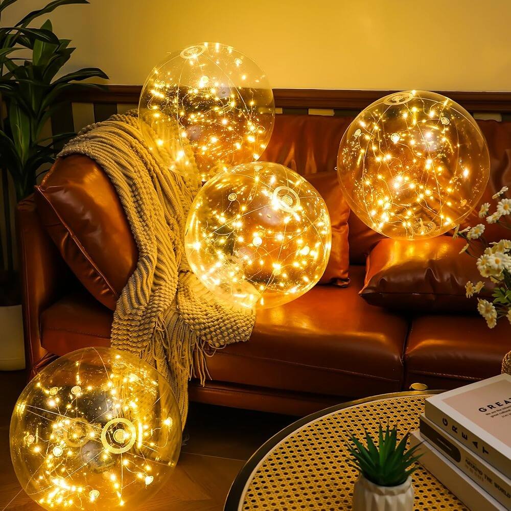 Left. Schertz - Set of 2 15.7" Lighted Inflatable Christmas Balls, LED, Battery Operated Outdoor - Clear.