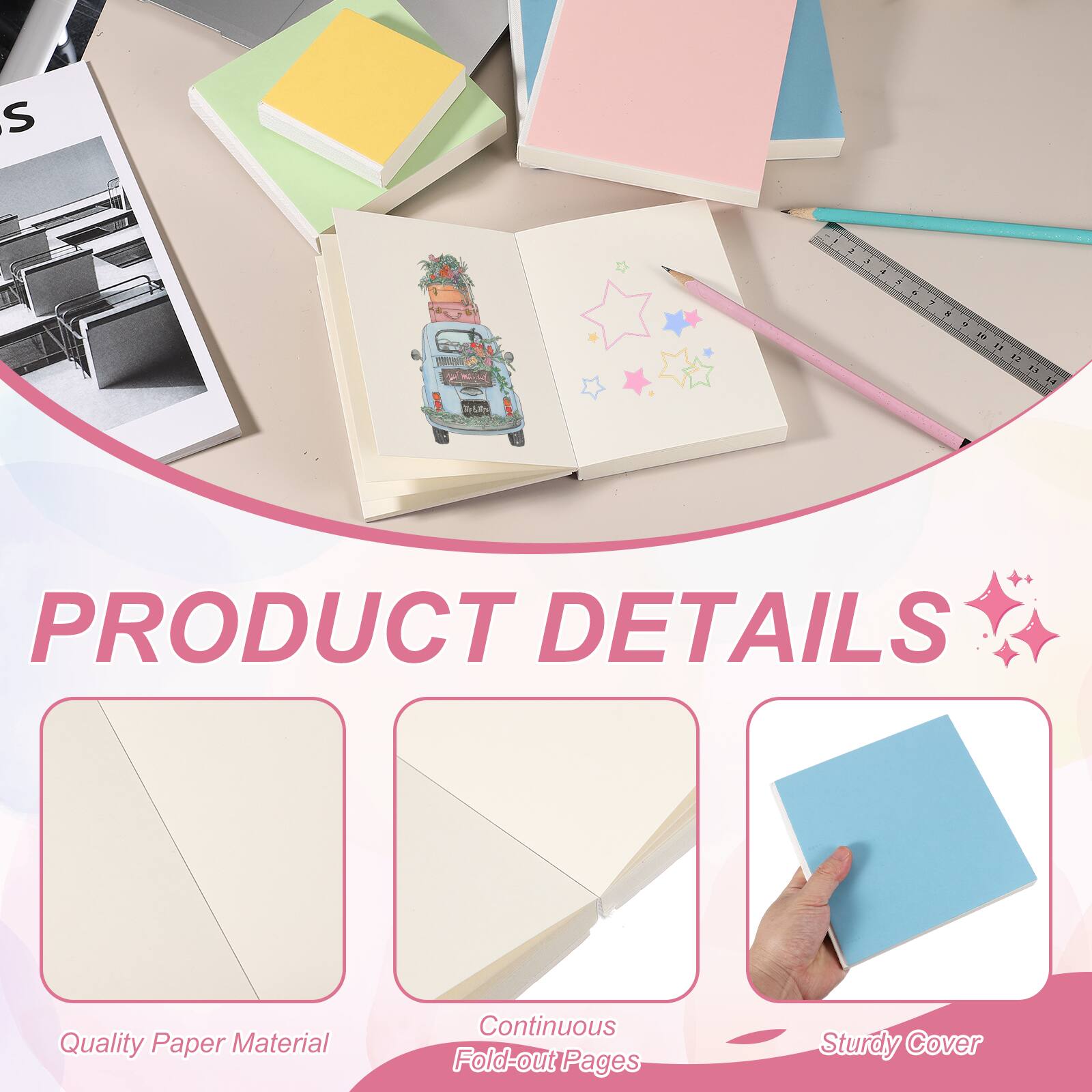 PRODUCT DETAILS

- Quality Paper Material
- Continuous Fold-out Pages
- Sturdy Cover