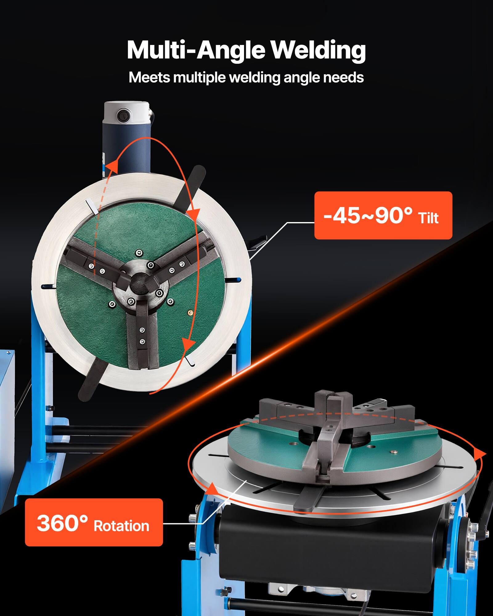 Multi-Angle Welding  
Meets multiple welding angle needs  
-45~90° Tilt  
360° Rotation
