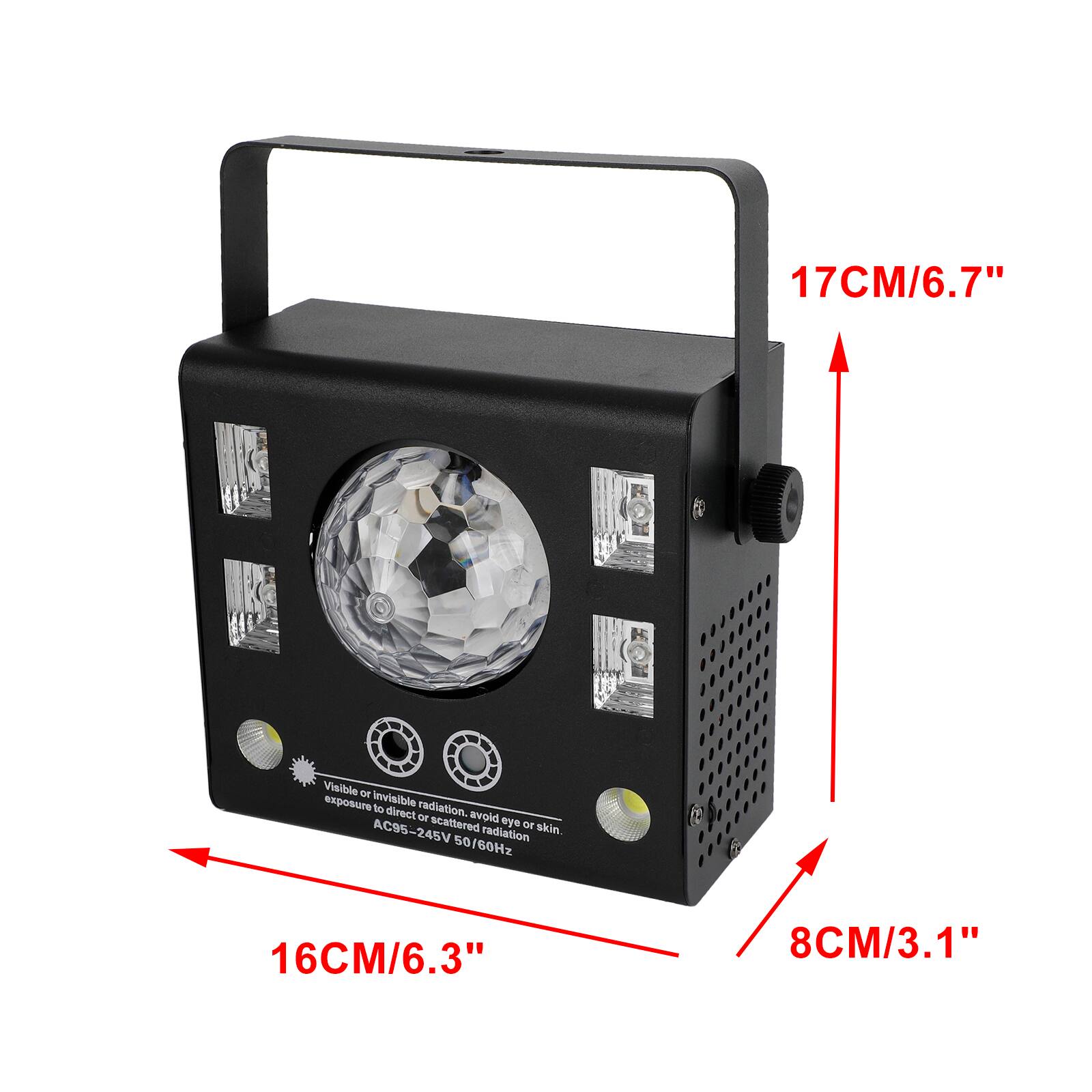 17CM/6.7"  
Visible or Invisible radiation. Avoid direct exposure to scattered eye or skin.  
AC95-245V 50/60Hz  
16CM/6.3"  
8CM/3.1"