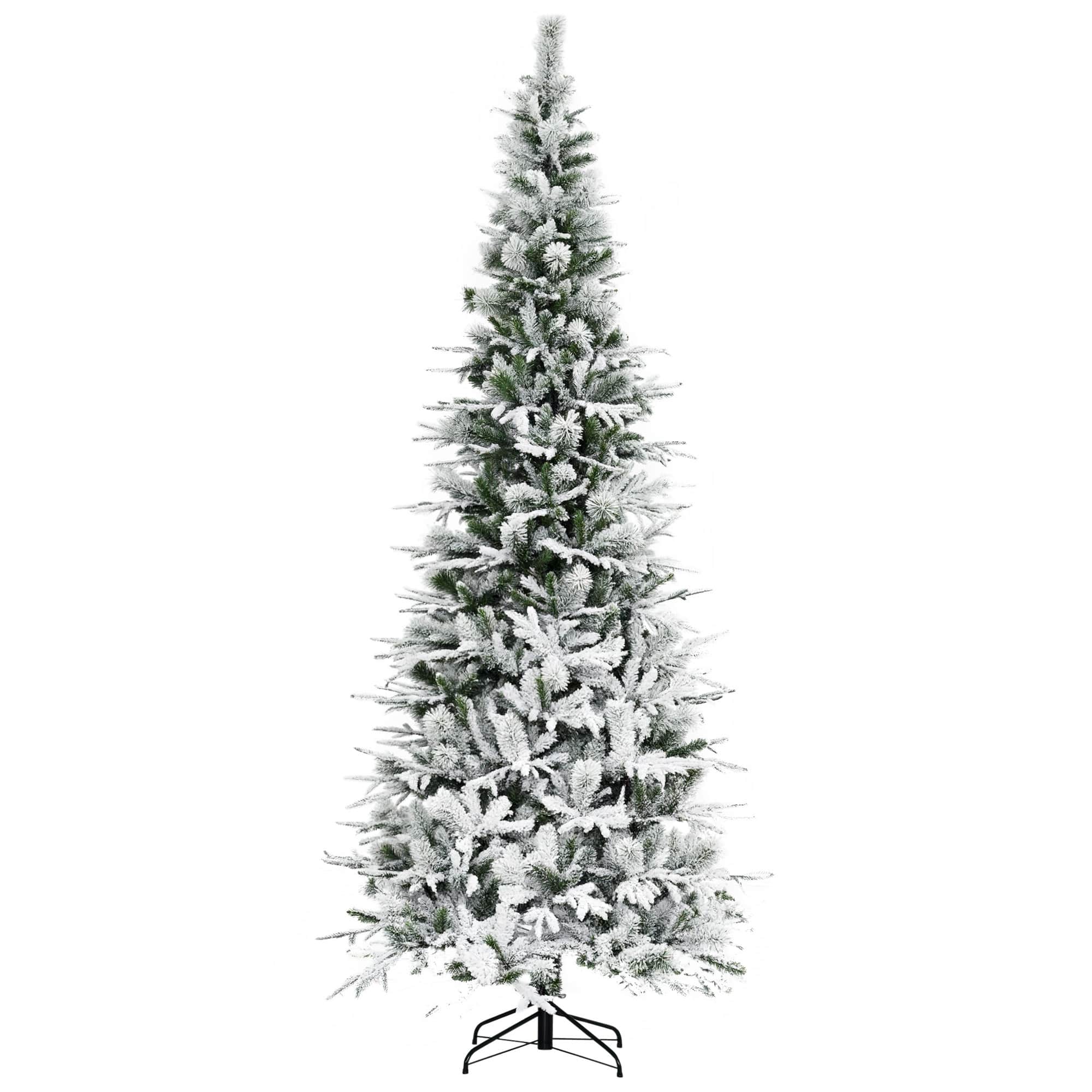 Homcom - Unlit Snow Flocked Pine Artificial Christmas Tree with Realistic Branches and 1159 Tips - Green