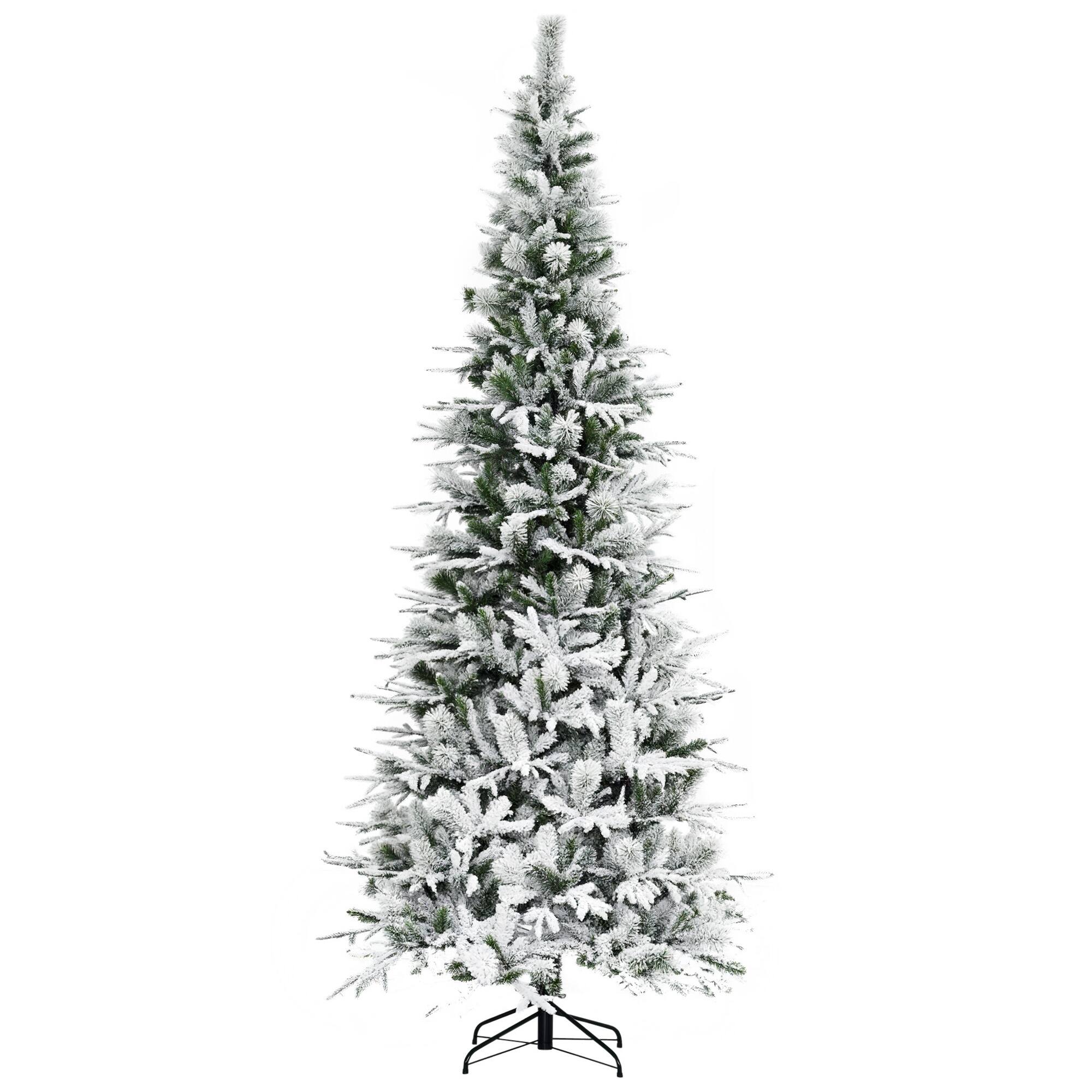 Front. Homcom - Unlit Snow Flocked Pine Artificial Christmas Tree with Realistic Branches and 1159 Tips - green.