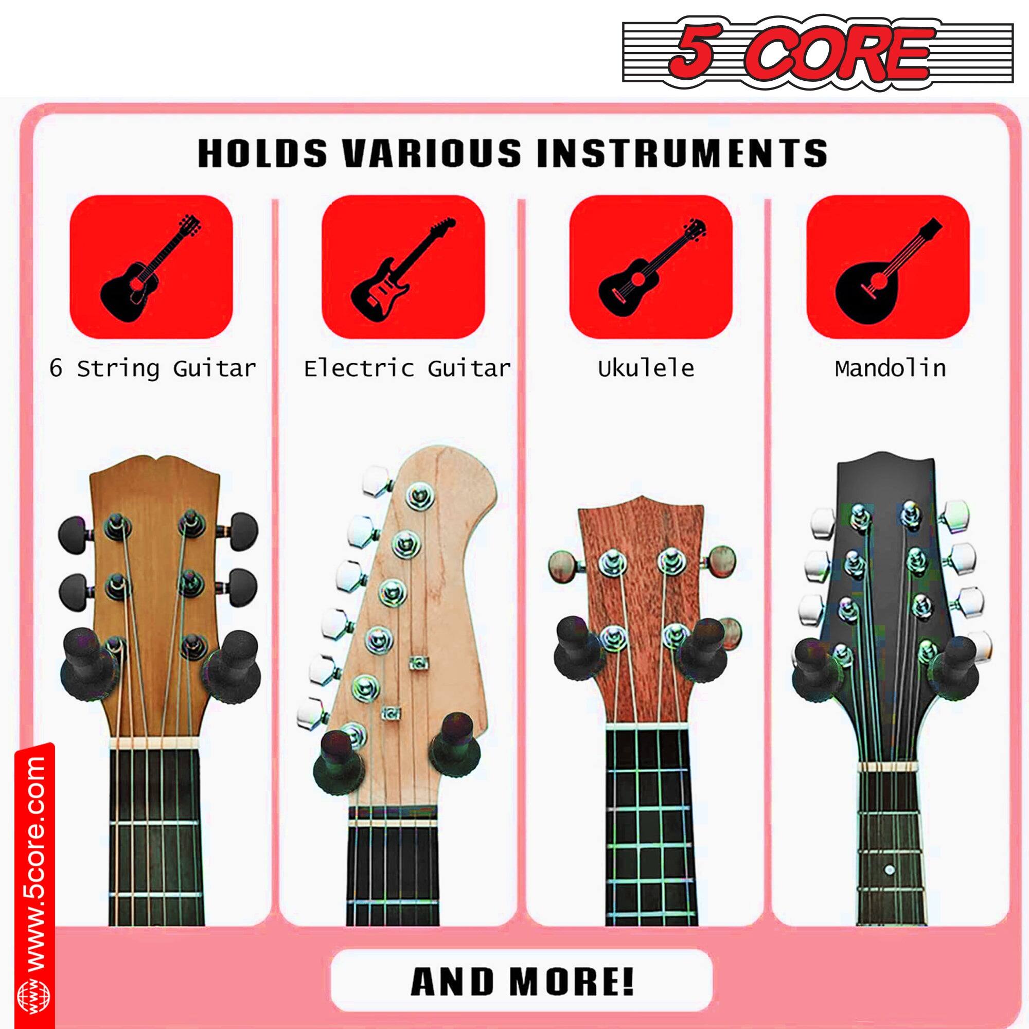 5 CORE

HOLDS VARIOUS INSTRUMENTS

6 String Guitar  
Electric Guitar  
Ukulele  
Mandolin  

AND MORE!  

www.5core.com