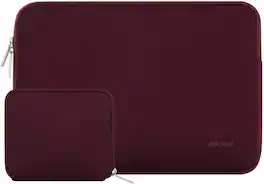 mosiso - 15 inch Laptop Sleeve with Neoprene Padding and Small Accessory Pouch - Wine Red