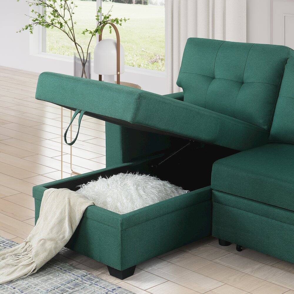 Alt View 5. Devion Furniture - Devion Furniture Polyester Fabric Reversible Sleeper Sectional Sofa-Green - Green.