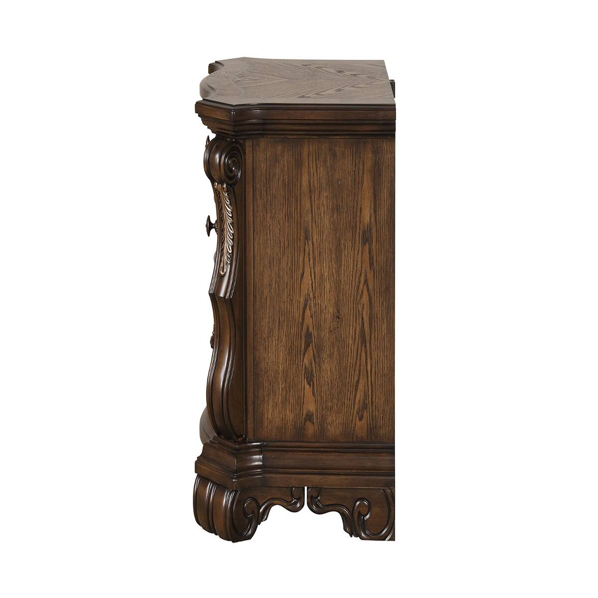 Back. Loheer - Loheer Traditional Bedroom Nightstand, Dark Brown Three-Drawer Wood Table with USB Ports - Dark Brown.