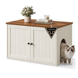 Songmics Home - Litter Box Enclosure, Superfast Toolless Assembly, Cat Washroom Furniture, Push-to-Open Doors, Cat House - Rustic White and Honey Brown