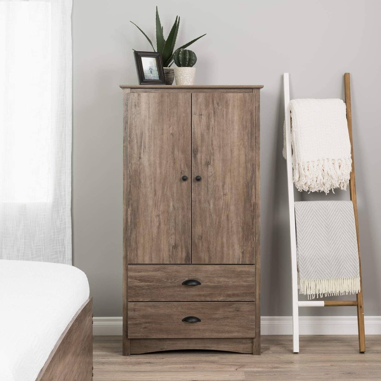 Left. Hivvago - FarmHome Rustic 2 Drawer Bedroom Storage Armoire Grey Oak - Grey Oak.