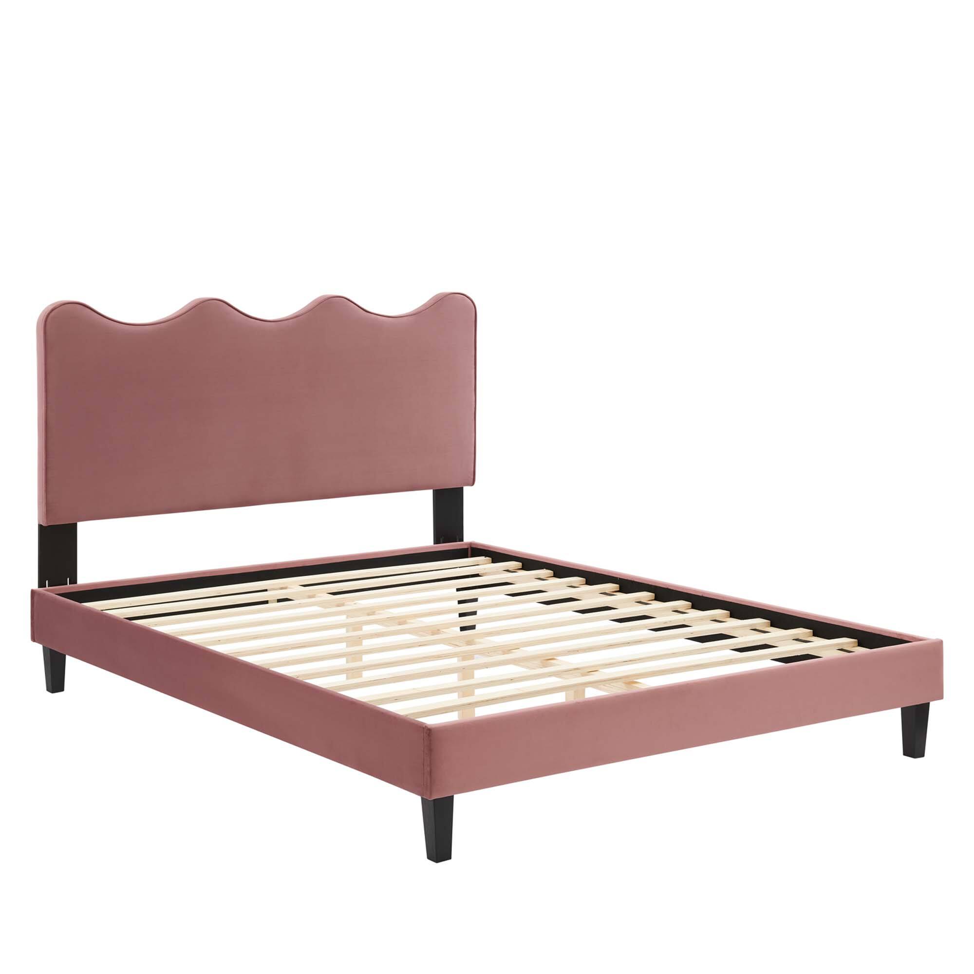 Alt View 2. Modway - Current Performance Velvet Queen Platform Bed - Red.