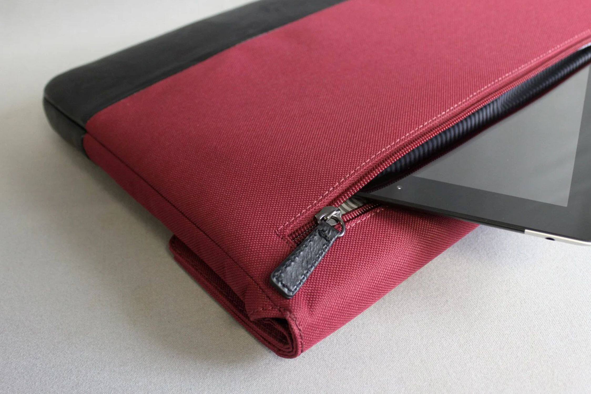 Left. PKG - Grab-Bag Foldover Tote Bag - Burgundy.