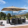 Front. PURPLE LEAF - 10 ft. Square Patio Market Umbrella with Base Outdoor Table Umbrella Aluminum Frame Sun Shade for Garden Deck Pool - Taupe.