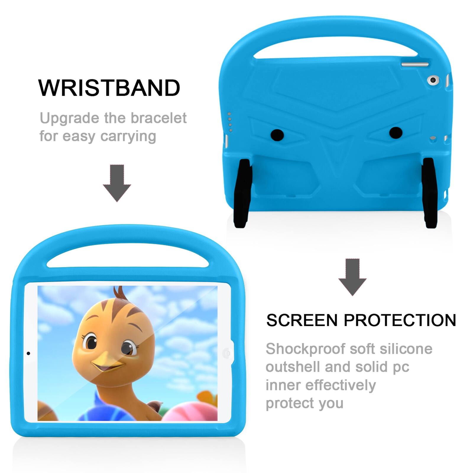 WRISTBAND  
Upgrade the bracelet for easy carrying

SCREEN PROTECTION  
Shockproof soft silicone outshell and solid pc inner effectively protect you