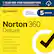 Norton 360 Deluxe offers a 1-year pre-paid subscription that automatically renews each year. It includes advanced AI scam protection, parental controls, dark web monitoring, secure VPN for online privacy, virus, malware, spyware, and ransomware protection, and 50 GB PC cloud backup. The subscription covers 5 devices.