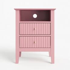 Front. Loheer - Loheer Pink Nightstand Set of 2, Fluted 2-Drawer Tables with Open Shelf, 18-Inch Wide - Pink.