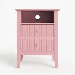 Loheer - Nightstand Set of 2, Fluted 2-Drawer Tables with Open Shelf, 18-Inch Wide - Pink