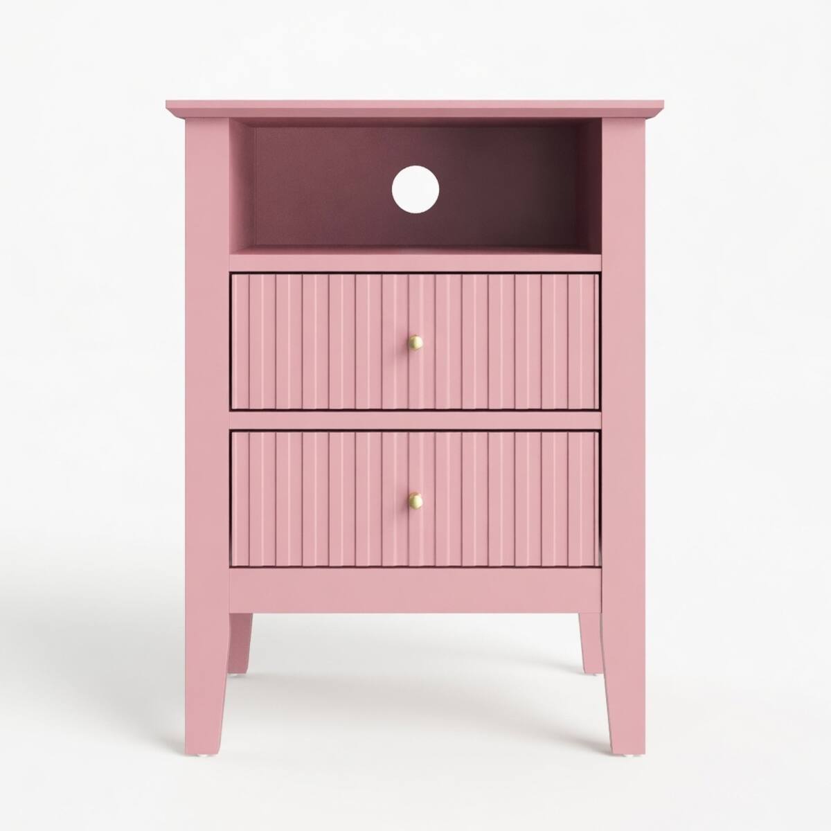 Front. Loheer - Loheer Pink Nightstand Set of 2, Fluted 2-Drawer Tables with Open Shelf, 18-Inch Wide - Pink.